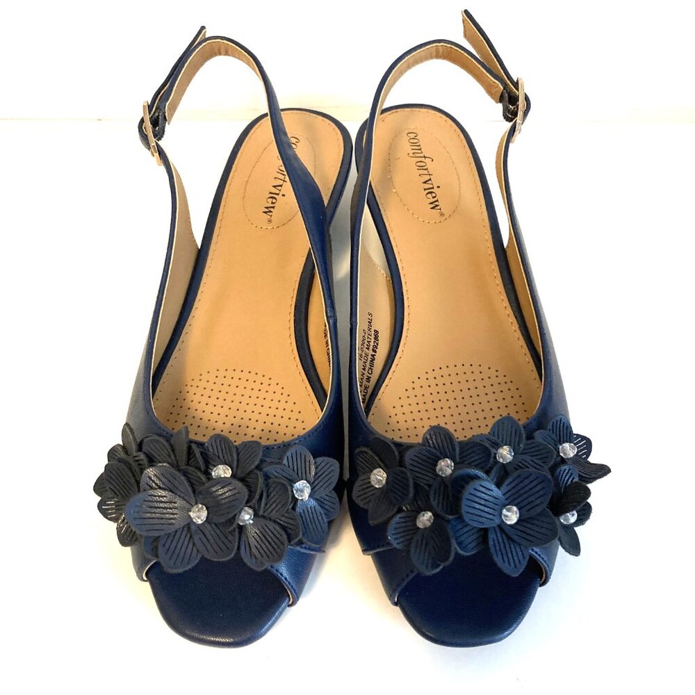 comfortview The Rider Sling Back Navy Sandals Size 7.5M
